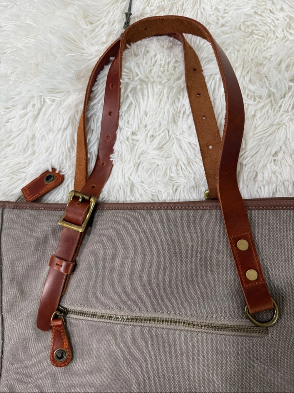 TSD Red wood Canvas Tote with Leather Trim and Brown Leather Handles